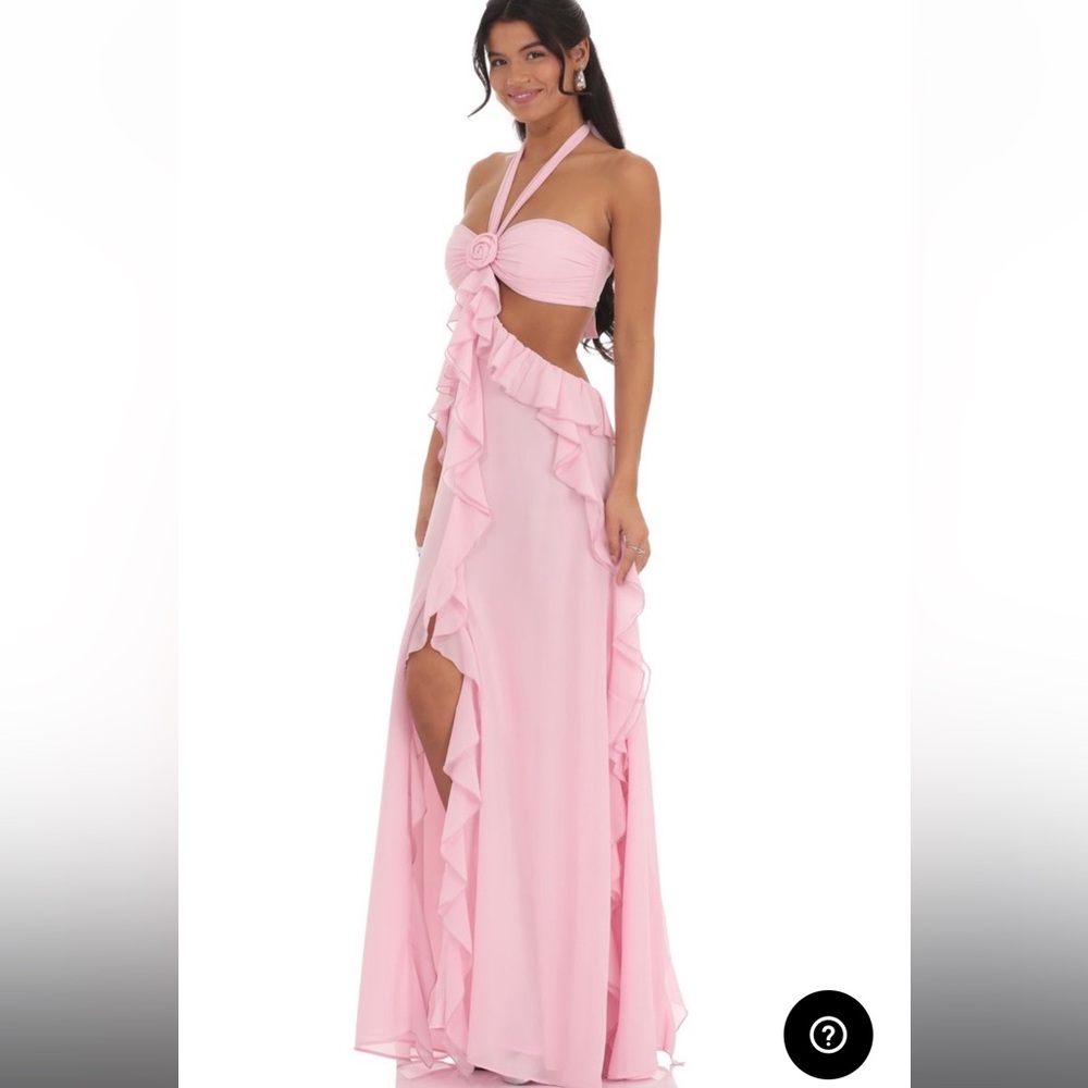 Lucy in the Sky Pink Chiffon Maxi Size Medium Baby Shower Dress Backless Flower - Picture 3 of 7